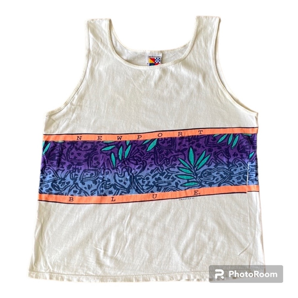 VINTAGE 1991 NEWPORT BLUE FLORAL GRAPHIC TANK TOP MENS XL